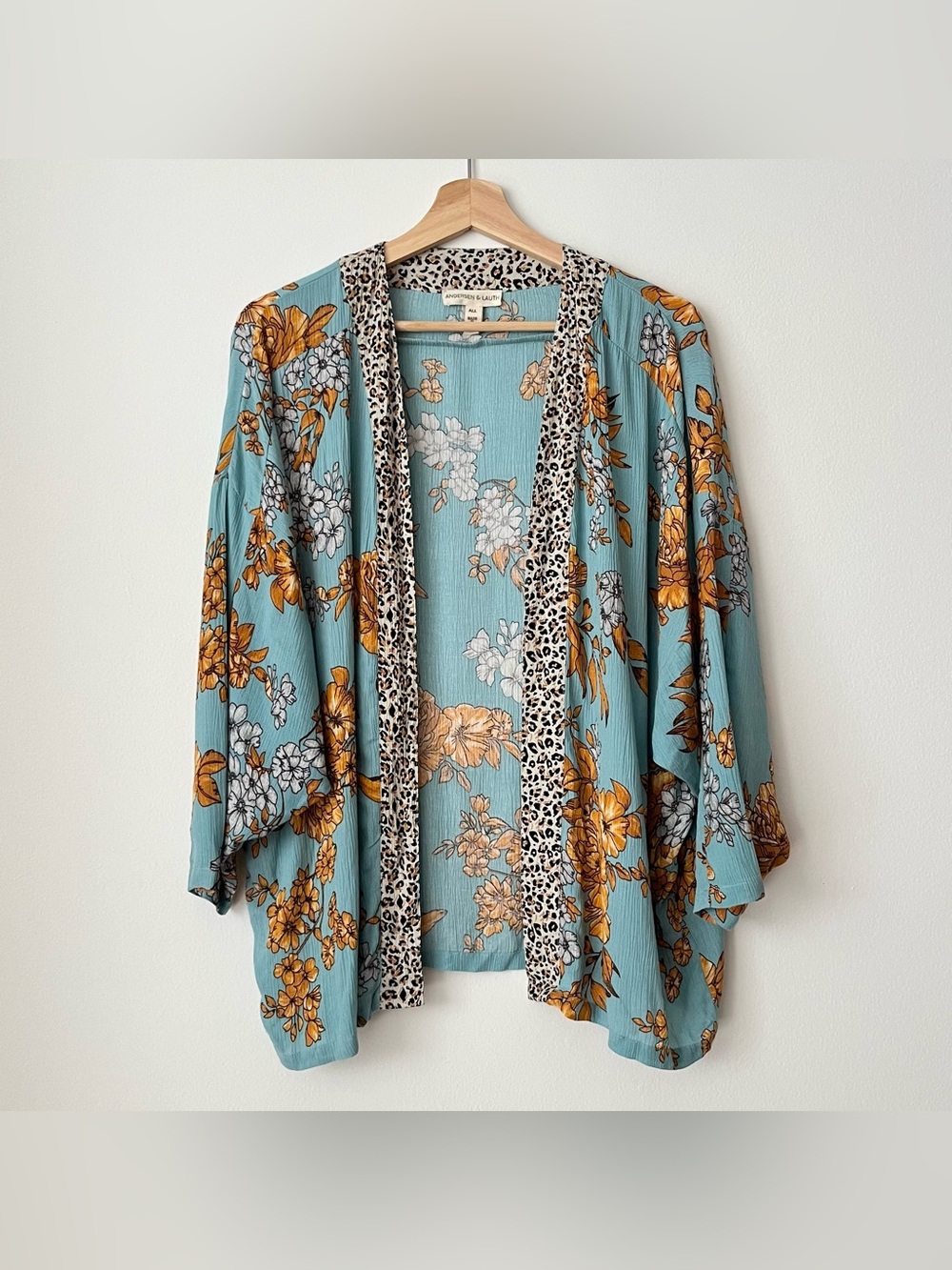Andersen & Lauth Anthropologie Women's Zoe Floral Leopard Trim Kimono One Size